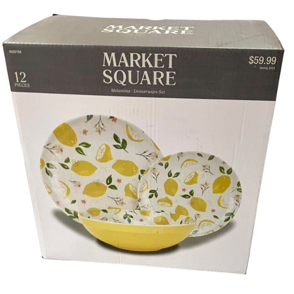 12 Piece Lemon Melamine Dinnerware Dish Set Dinner Plates Salad Plates Bowls New